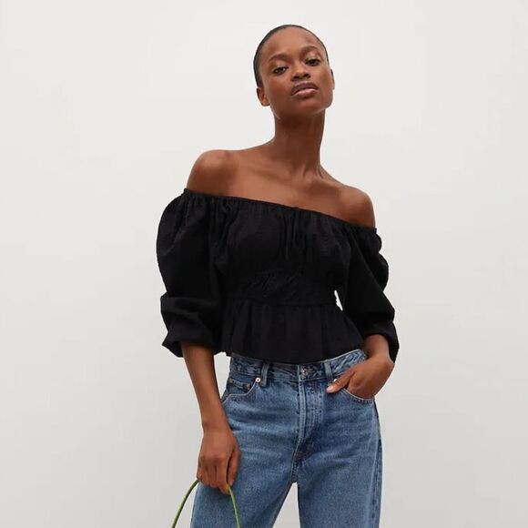 New Mango Gathered Cotton Top Blouse - Picture 8 of 8